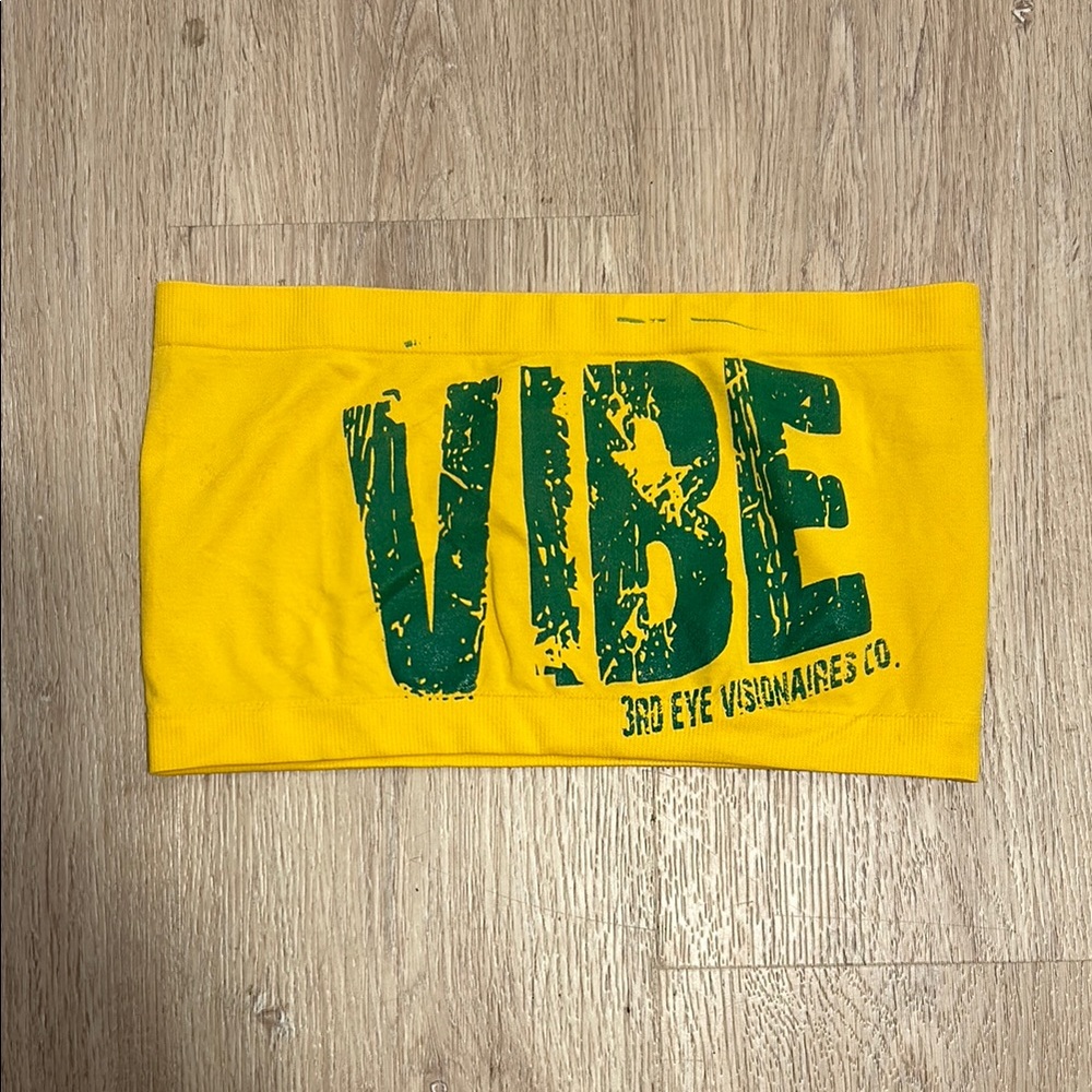 Yellow Bandeau or Tube Top with Green VIBE Print